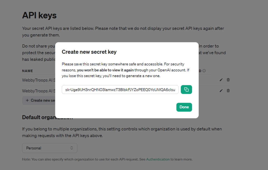 Chatgpt api key